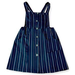 Urban Romantics Pinstripe Deep Navy Stripped Pinafore Overall Dress Small
